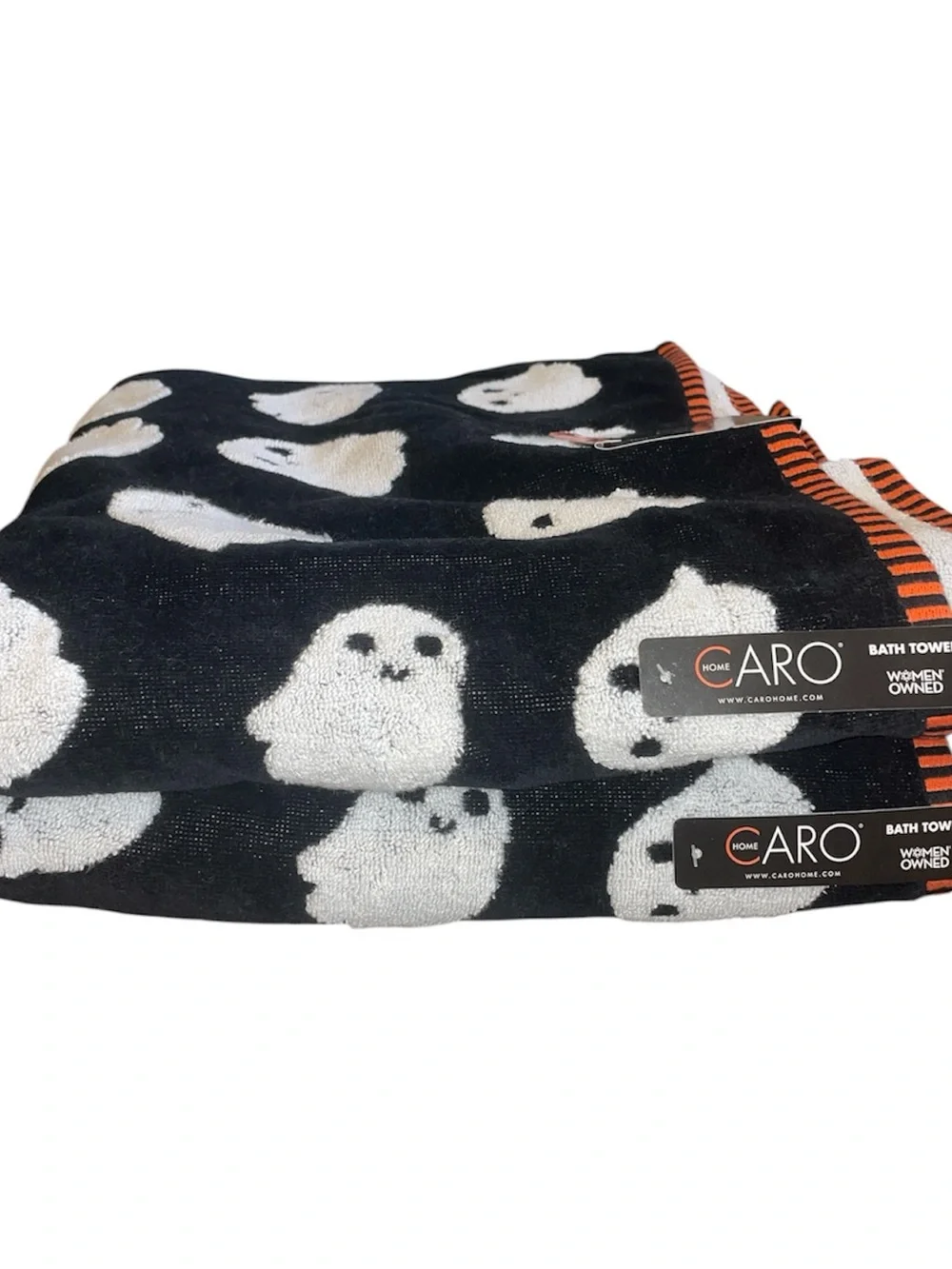 CARO Home Halloween White Ghosts Bath Towels Set of 2 Orange Black White NWT
